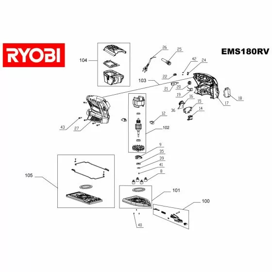 Ryobi EMS180RV Spare Parts List Type: 5133000530